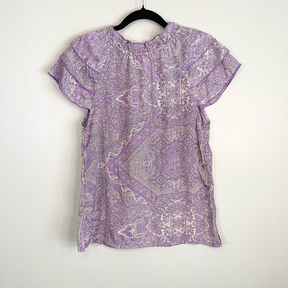 Perry Walker Women's Purple Paisley Silk Ruffled Tiered Sleeve Blouse Size 2 NWT - Picture 2 of 11